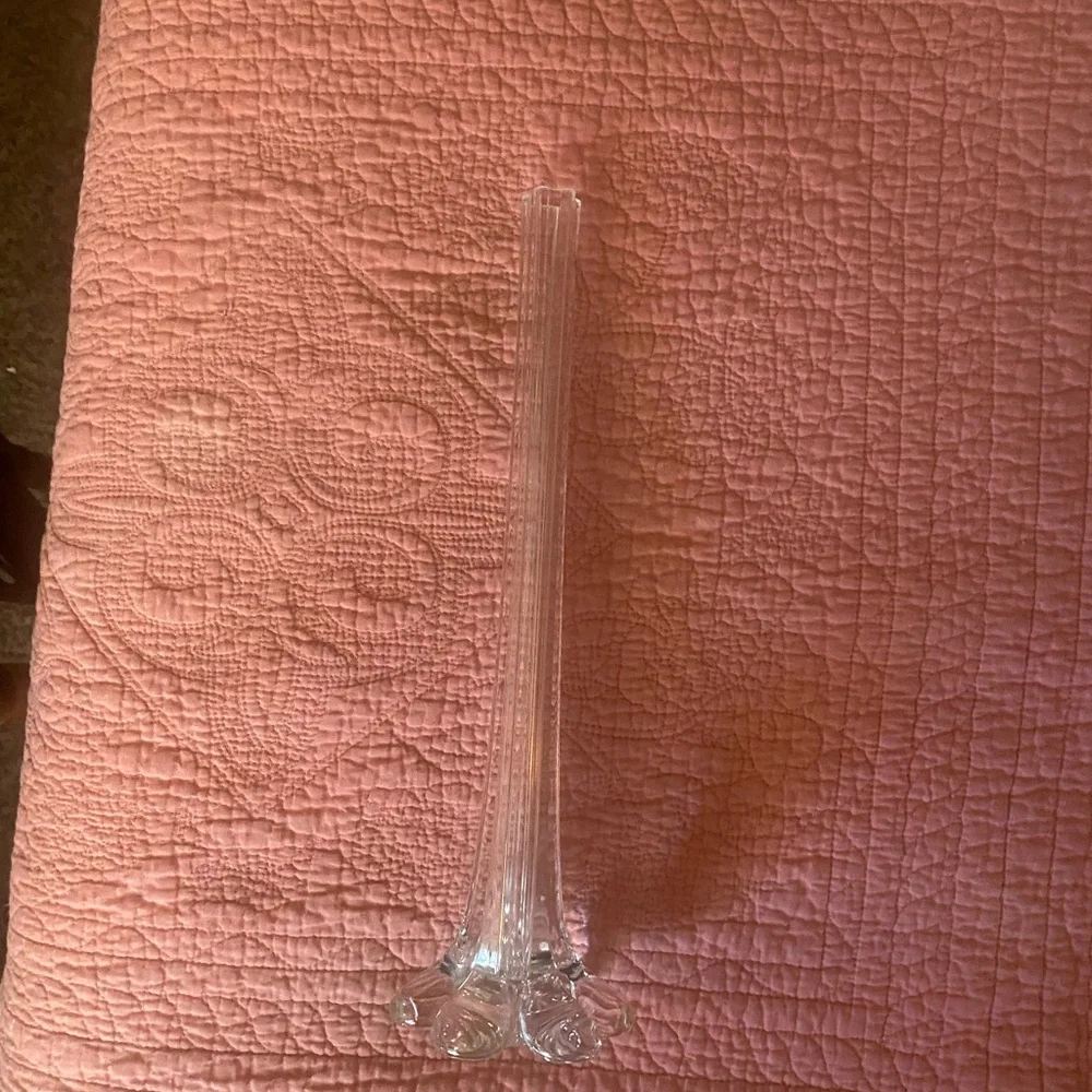 Vintage Art nouveau French gladioli fluted Elegant Clear Glass Vase